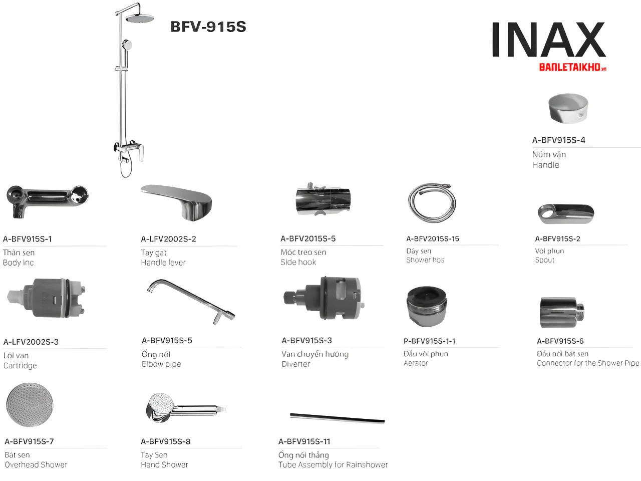 Cấu tạo Vòi Sen Tắm Cây INAX BFV-915S (BFV915S) Nóng Lạnh