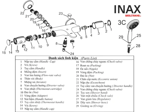 Linh kiện Vòi sen cây nhiệt độ INAX BFV-3415T