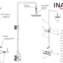 Linh kiện Vòi Sen Cây Tắm INAX BFV-70S (BFV70S) Nóng Lạnh