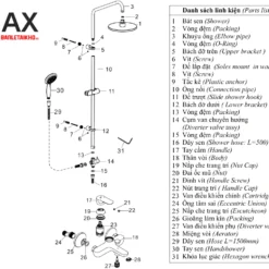 Vòi Sen Cây INAX BFV-1405S (BFV1405S) Nóng Lạnh 10 Linh kiện Vòi Sen tắm cây INAX BFV-1405S