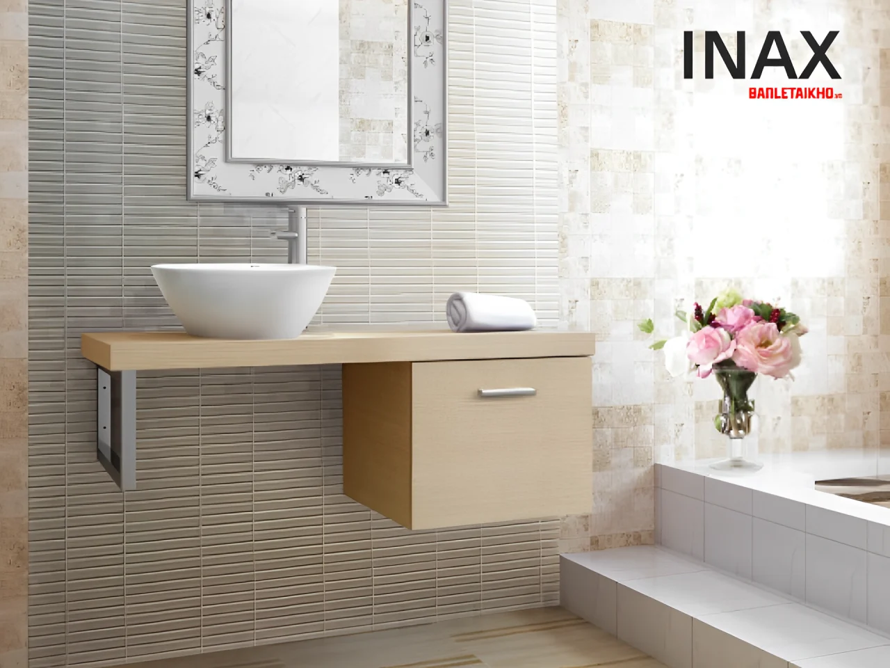 Chậu rửa lavabo INAX AL-445V dạng hình tròn đặt nổi hoàn toàn trên bàn