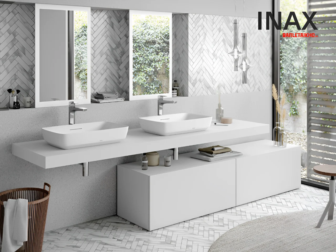 Chậu rửa lavabo INAX được làm từ sứ cao cấp với lớp men chống bám bẩn