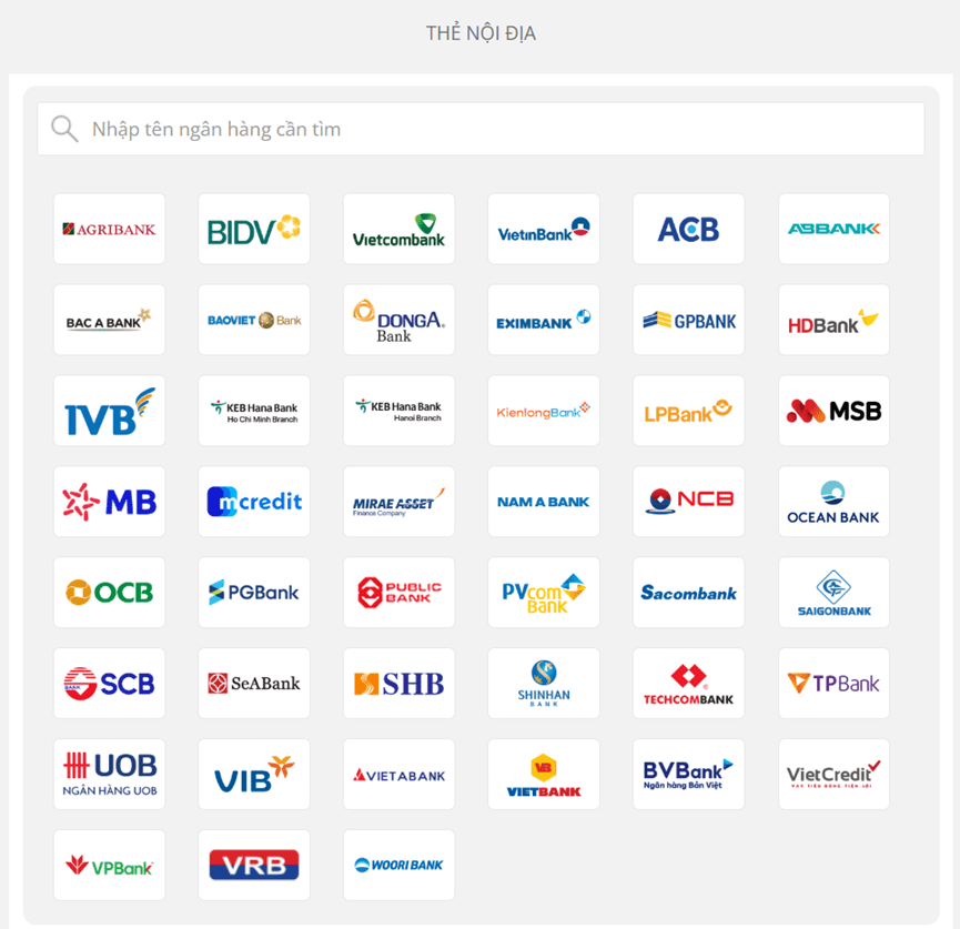 Thanh toán bằng thẻ ATM nội địa (có Internet Banking)