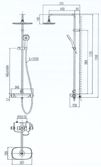 Bản vẽ kích thước bộ sen cây nhiệt độ INAX BFV 619T